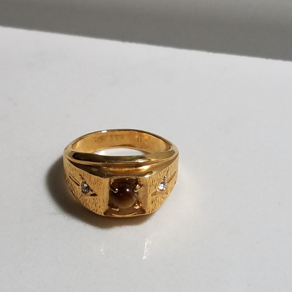 Vintage Genuine TIGER Eye Stone 18kt HGE New Old Stock made by Vargas Company